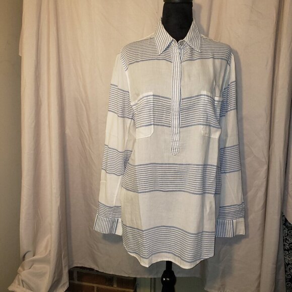 Lou Grey Tops - Women's Lou Grey White and Blue Striped Shirt - L